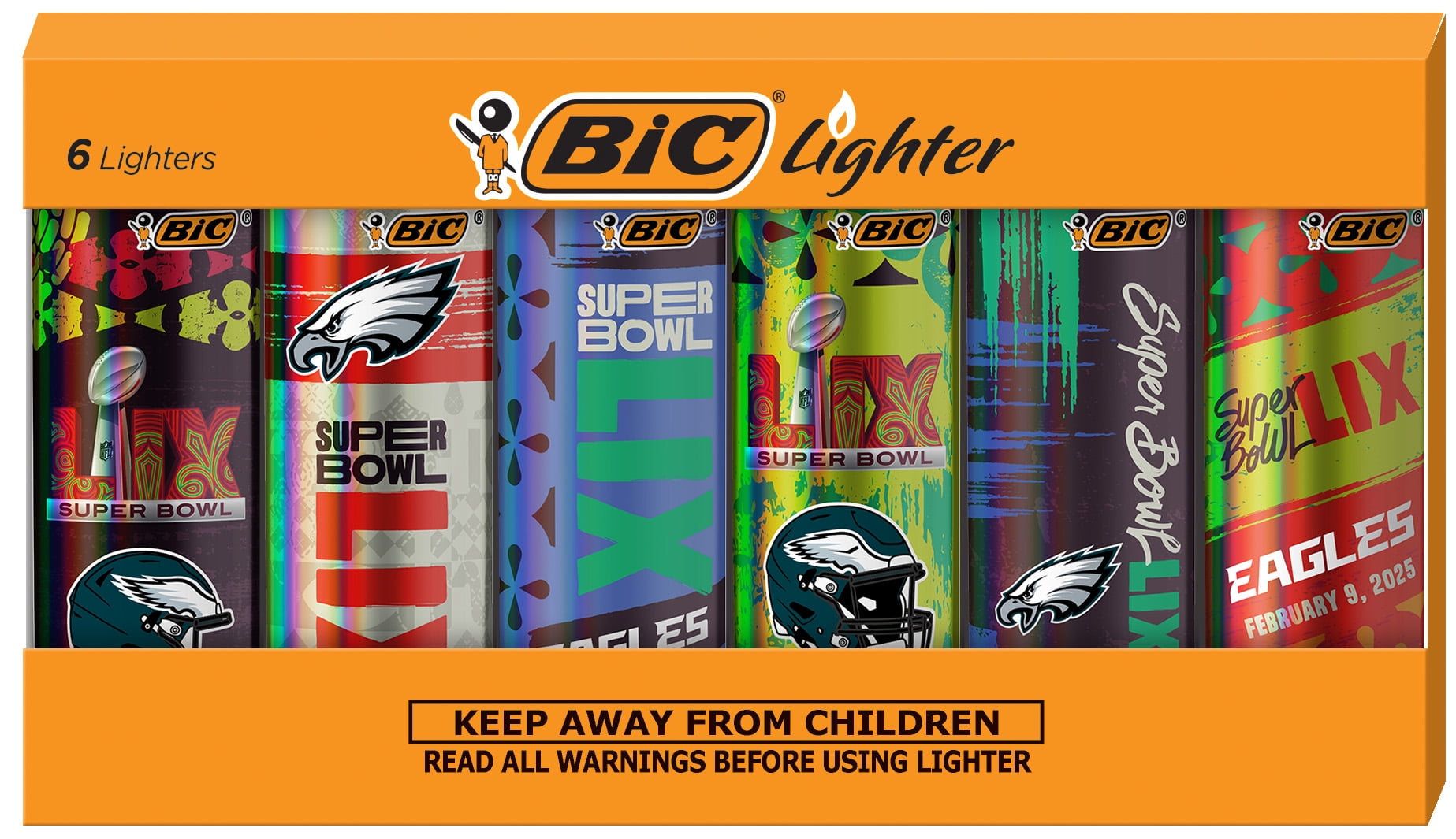BIC Super Bowl LIX Champion Series Pocket Lighters, Assorted, 6-Pack