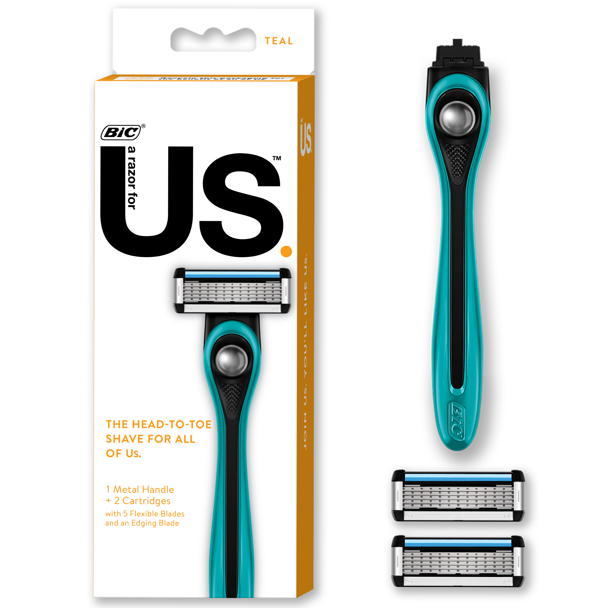 BIC Us 5-Blade Unisex Razor Starter Kit for Men and Women, 1 Handle & 2  Cartridges, Teal - Walmart.com