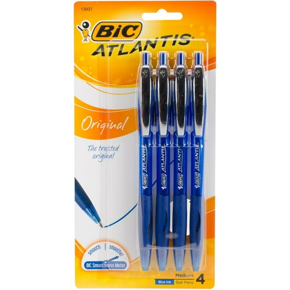 BIC VCGP41BE Atlantis Ballpoint Retractable Pen, Blue Ink, Medium, 4 per Pack BICVCGP41BE
