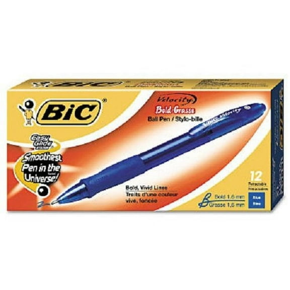BIC VLGB11BE Velocity Retractable Ballpoint Pen, Blue Ink, 1.6mm, Bold, Dozen