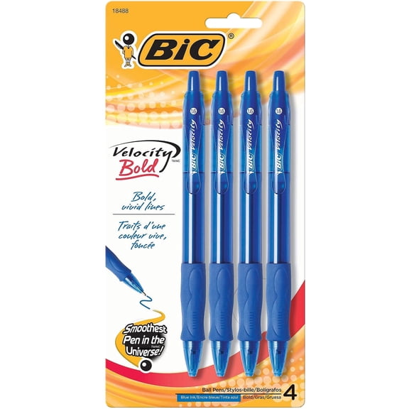 BIC VLGBP41-Blu Velocity Bold Retractable Ball Pen, Bold Point (1.6mm), Blue, 4-Count kk4