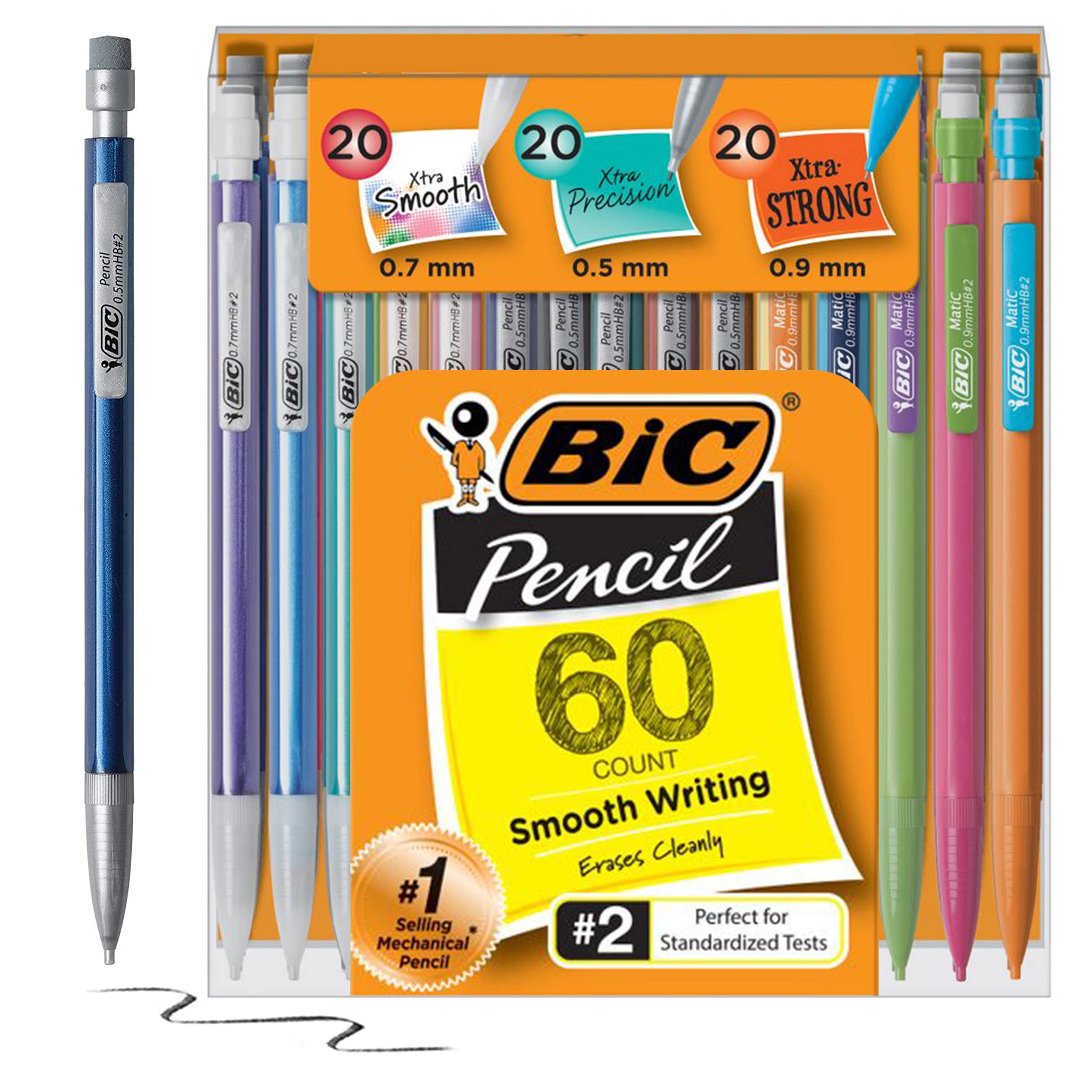 BIC Druckbleistift Variety Pack – 0,5mm / 0,7mm / 0,9mm, 180 Stifte Gesamt, Mit Radiergummi