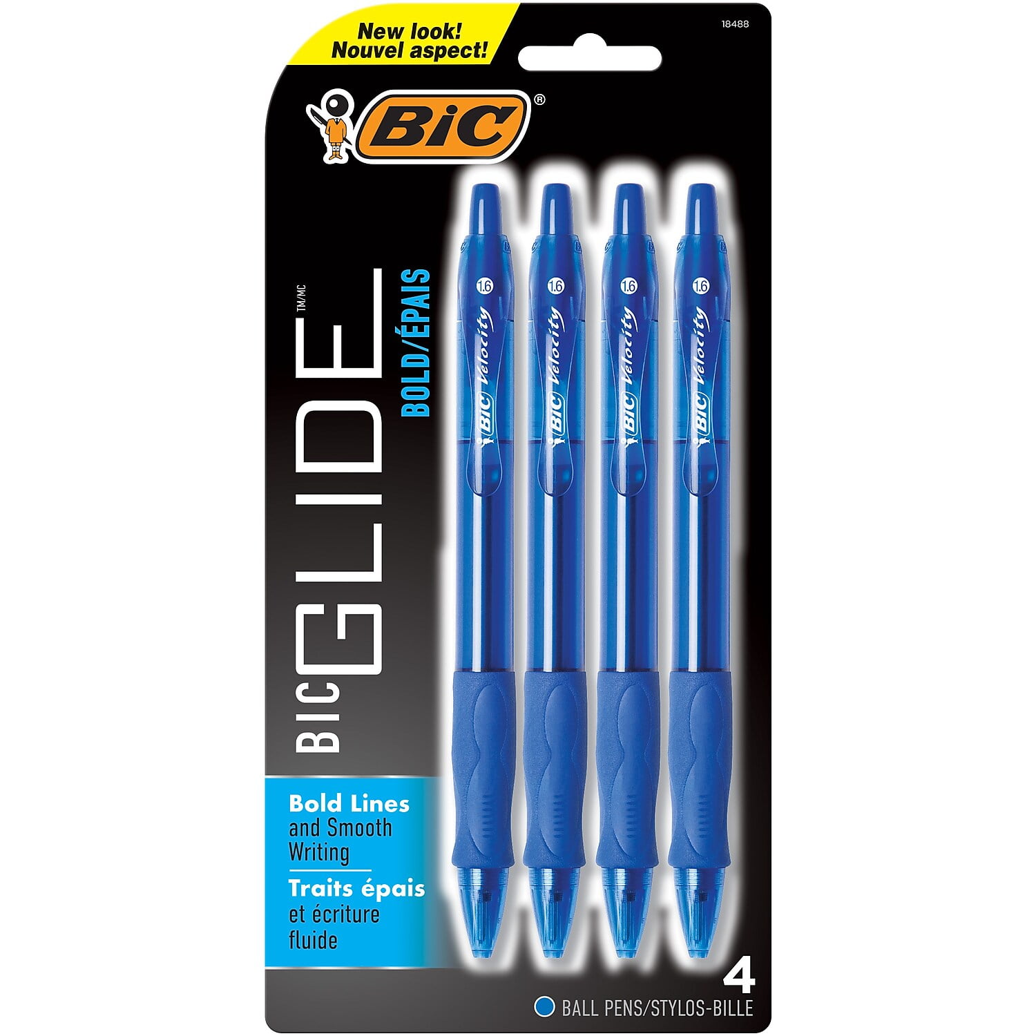 Bic Velocity Ballpoint Pen, Retractable, Bold 1.6 mm, Blue Ink, Translucent Blue Barrel, 4/Pack