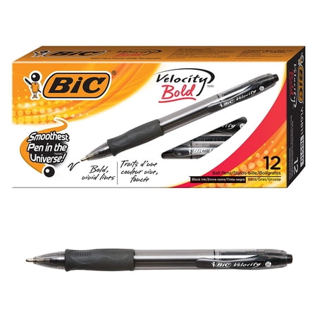 Velocity Atlantis Bold Retractable Ballpoint Pen 1.6mm, Black Ink, Smoke Barrel, Dozen
