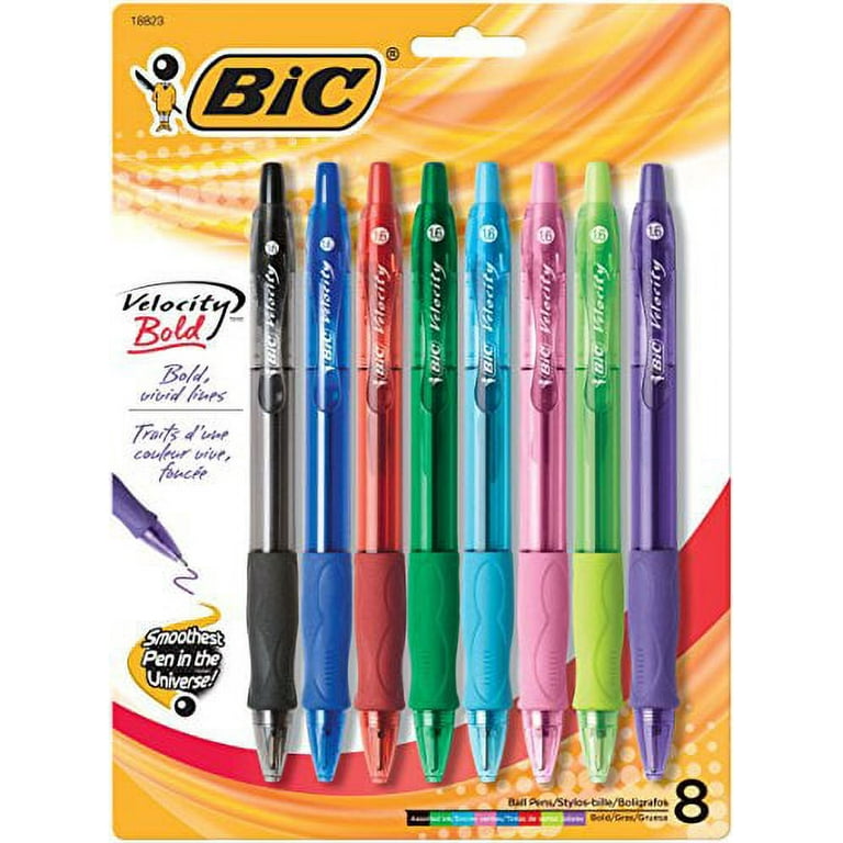 Bic Velocity Retractable Ballpoint Pen Assorted Ink 1.6mm Bold 8