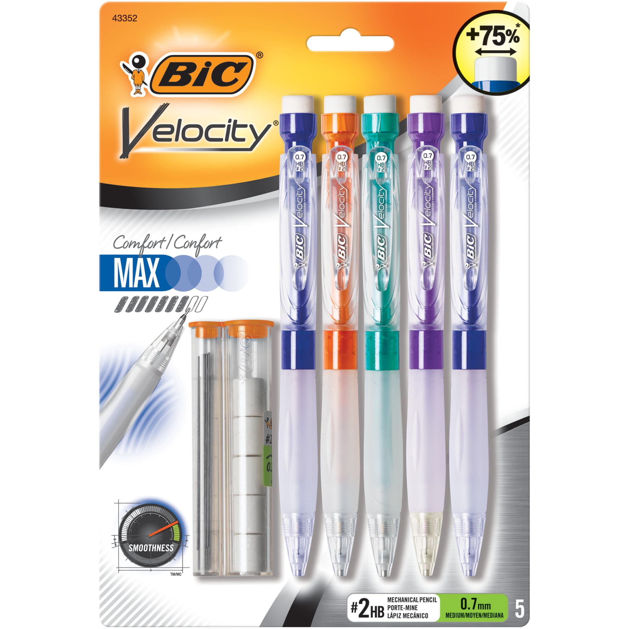 BIC Velocity Max #2 Mechanical Pencils, Assorted Color Barrels, Count 