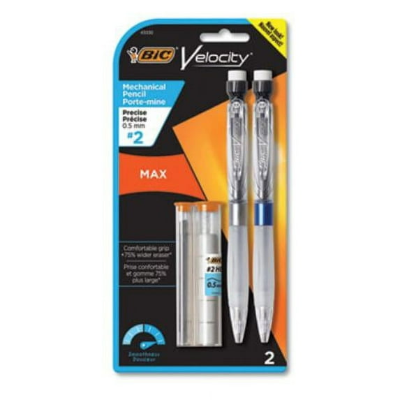 BIC Velocity Max Mechanical Pencil, 0.5 mm, No. 2 Black Lead, Gray Barrel, 2 -Count