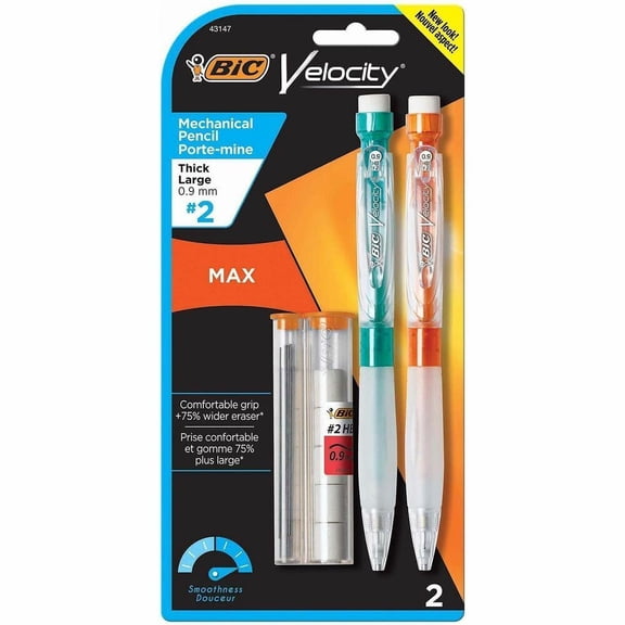 BIC Velocity Max Mechanical Pencil, Thick Point (0.9 mm), 2-Count