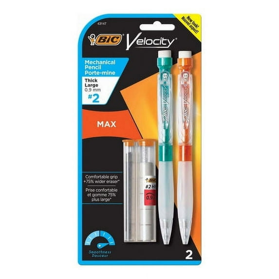 BIC Velocity Max Mechanical Pencil with Refills, 0.9 mm, #2 Lead, 2 Count, 3 Pack