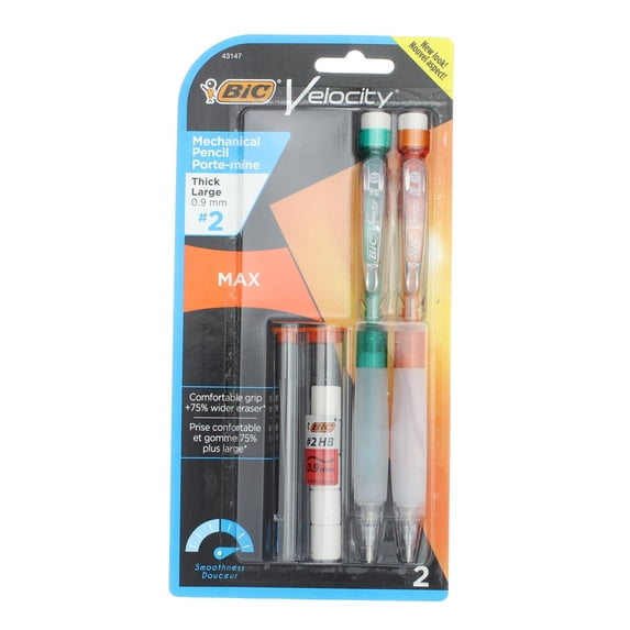 BIC Velocity Max Mechanical Pencil with Refills, 0.9 mm, #2 Lead, 2 Count, 3 Pack