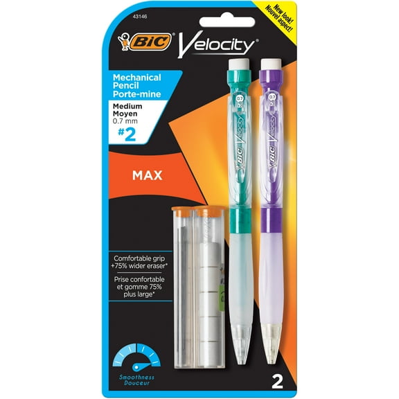 BIC Velocity Max Mechanical Pencils, Medium Point (0.7 mm), Black, 2 Pack
