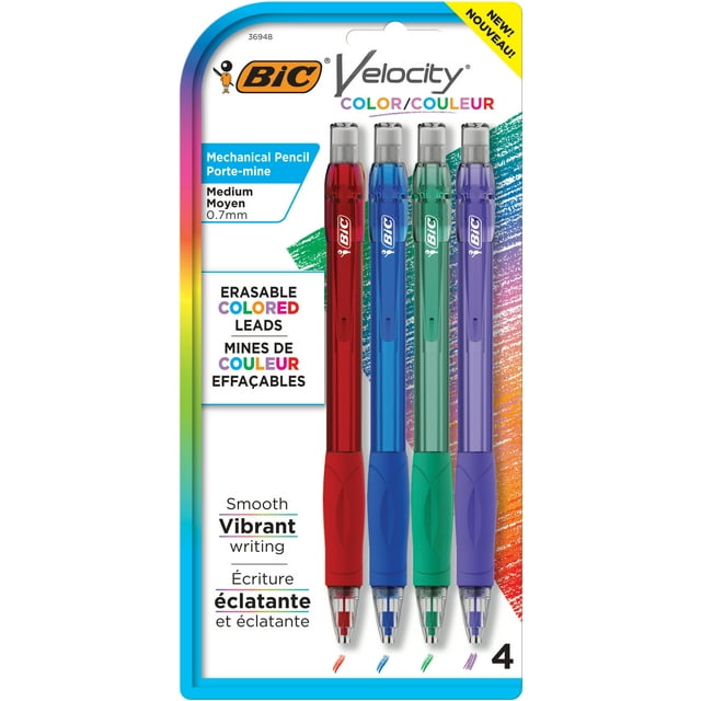 BIC Velocity Mechanical Pencil with Colored Leads, 0.7 mm, 6 Vibrant