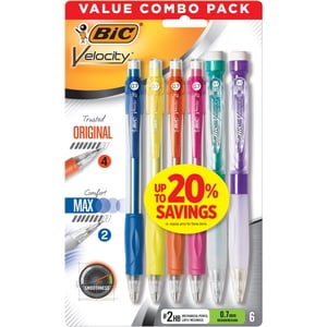 Combo de portaminas mecánicos BIC Velocity Original y Max, 0.7mm, 6 unidades
