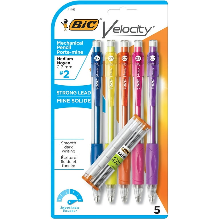 BIC Velocity Original Mechanical Pencils, 0.7 mm, #2 Lead Pencils, Assorted  Barrel Colors, Pack of 5 