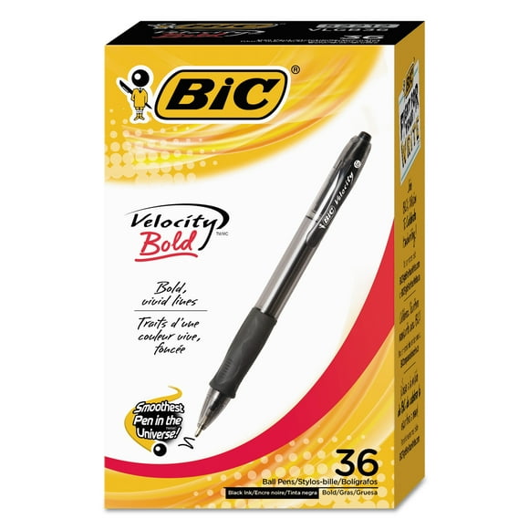 BIC Velocity Retractable Ball Pen, Black Ink, 1.6 mm, 36/Pack