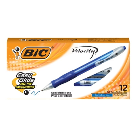 BIC Velocity Medium Point 1.0 mm Retractable Ball Pen Set, Blue, 12-Pack