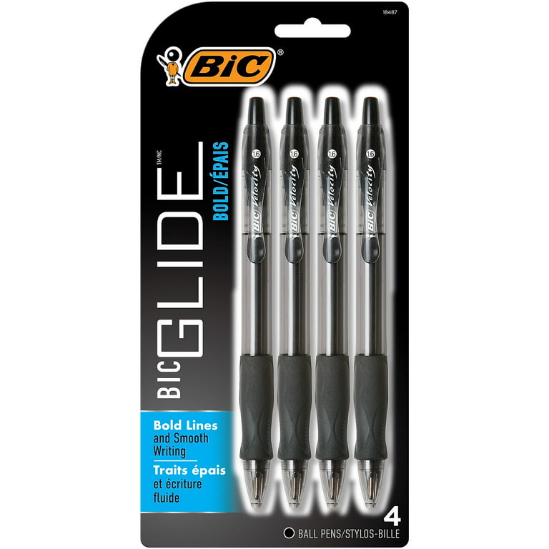 Bic Velocity Ballpoint Pen, Retractable, Bold 1.6 mm, Black Ink, Translucent Black Barrel, 4/Pack