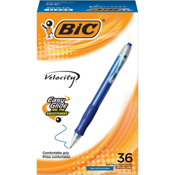 BIC Velocity Retractable Ballpoint Pens, Medium Point (1.0 mm), Blue Ink, 36-Count Pack