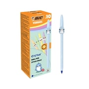 BIC Vibbies Cristal Ball Pens Medium Point 1.00 mm with 10 Kawaii Animal Figurines on Pastel Barrels - Blue Ink, Pack of 10