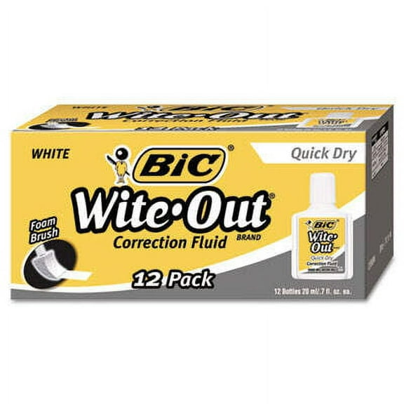 BIC WOFQD12WE Wite-Out Quick Dry Correction Fluid 20 ml Bottle White, 1/Dozen
