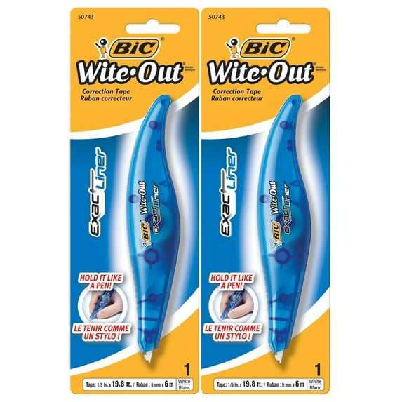 BIC White-Out Exact Liner Correction Tape Pen, Non-Refillable, 1/5 Inch x 236 Inches (WOELP11) - Pack of 2
