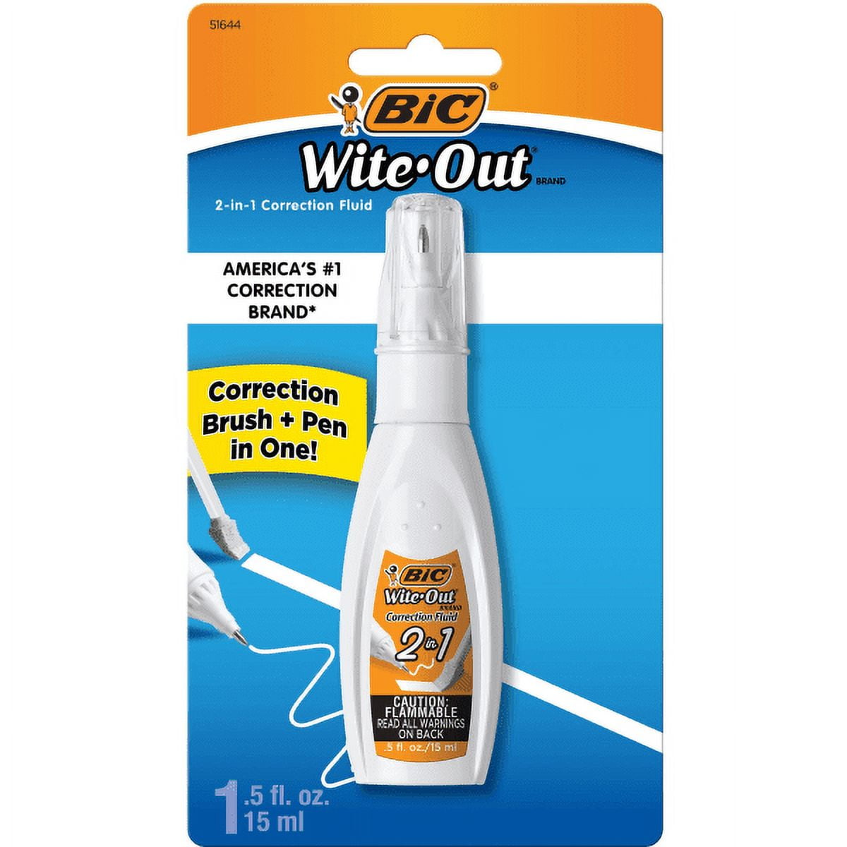  BAZIC Correction Fluid (0.7 oz / 20 ml), Soft Bristle Brush  Applicator, Instant Corrections Pen White Out Wipe Out Liquid (2/Pack),  1-Pack : Office Products