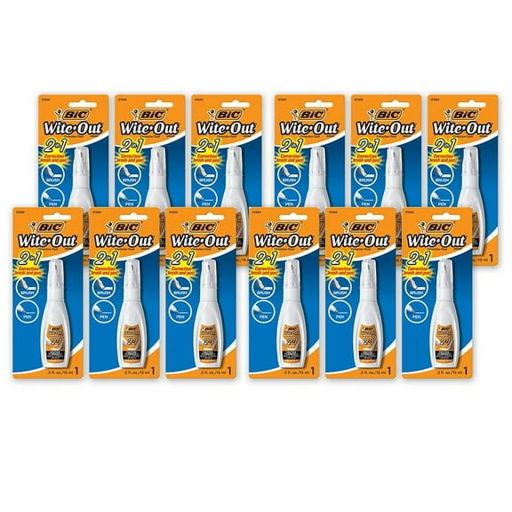 BIC Wite Out 2 in 1 Correction Fluid, Pack of 6