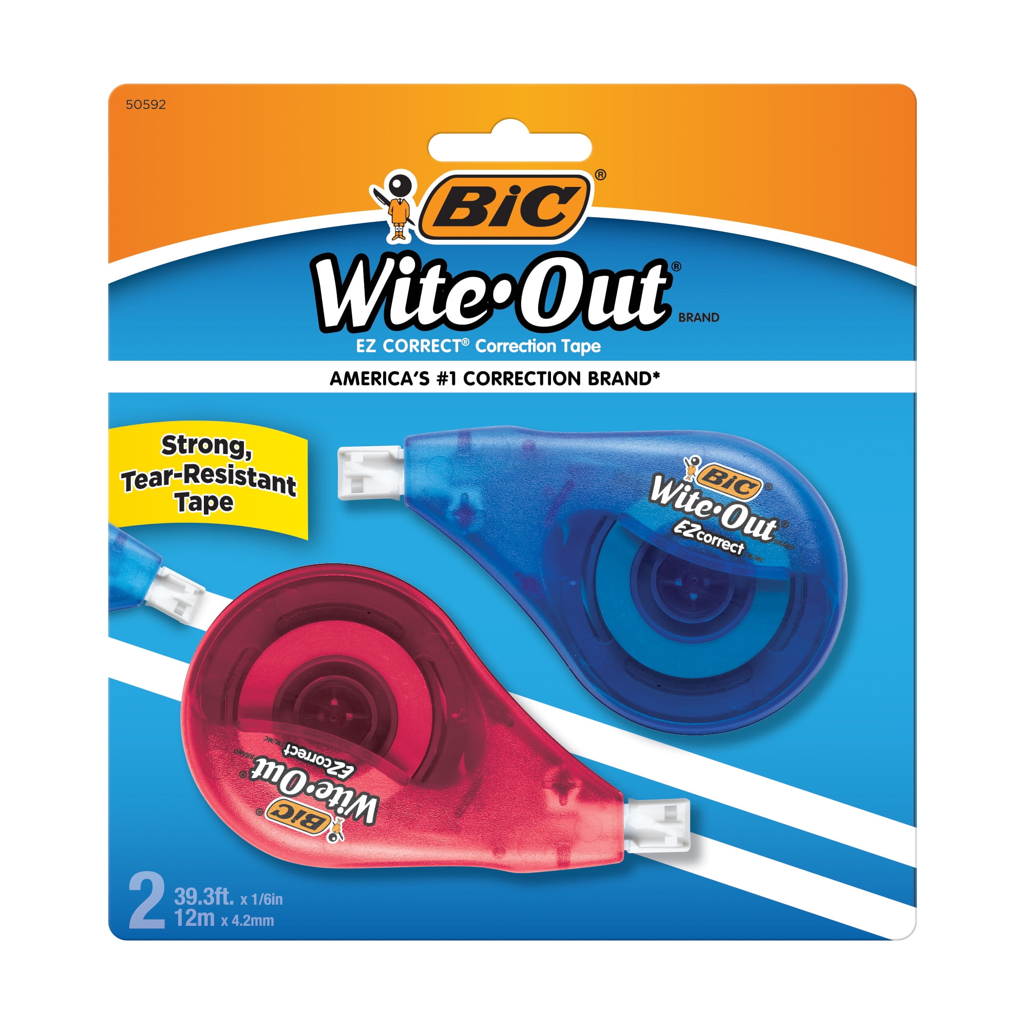 BIC WiteOut Brand EZ Correct Correction Tape, White, 2Pack for School Supplies