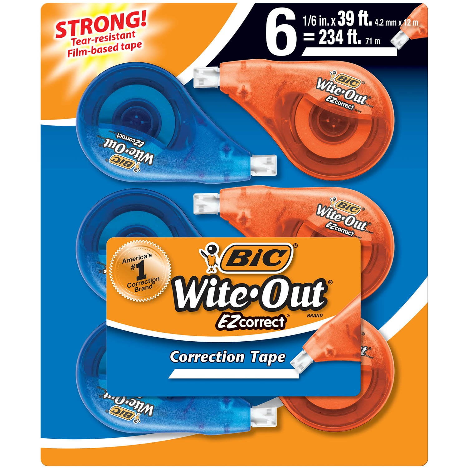 Bic Wite-Out EZ Correct Correction Tape, White, Fast, Clean & Easy to Use, Tear-resistant Tape, 4-Count Pack (WOTAPP418-WHI)
