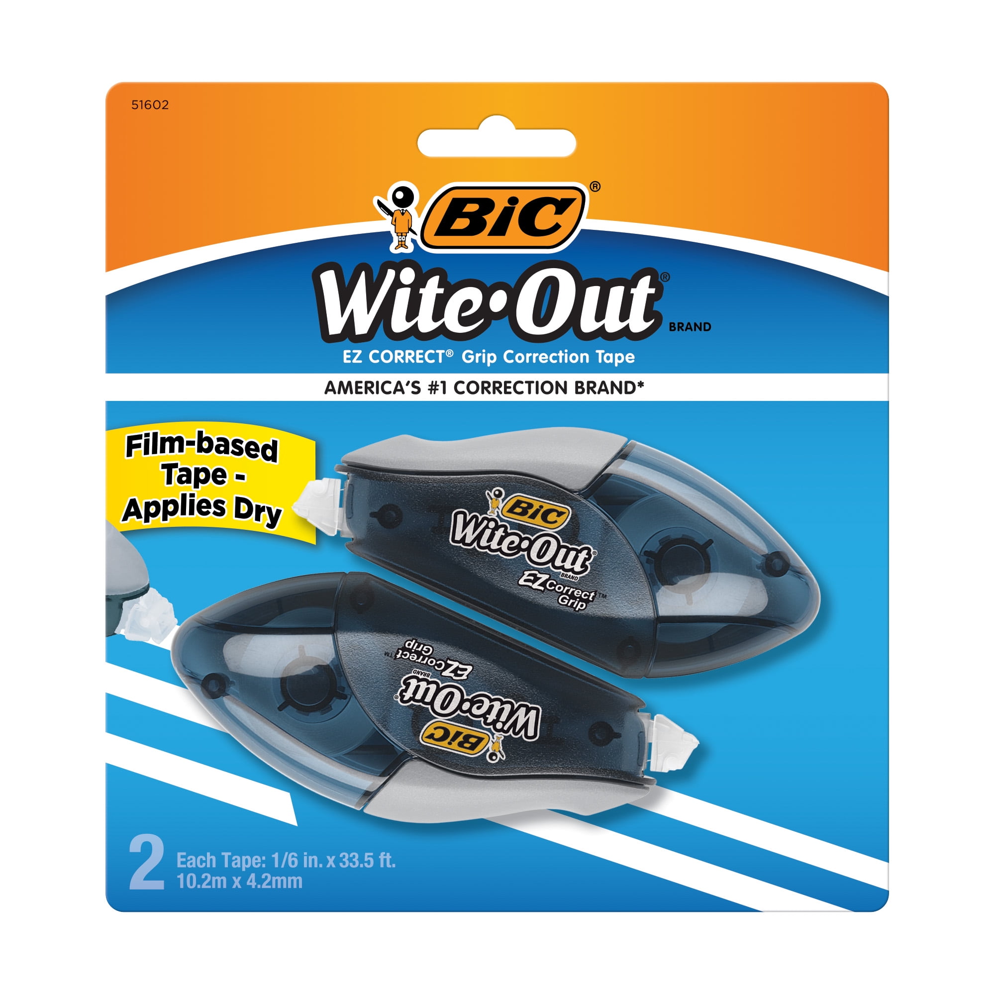 Bic Wite Out Brand Ez Correct Grip Correction Tape White 2 Pack For