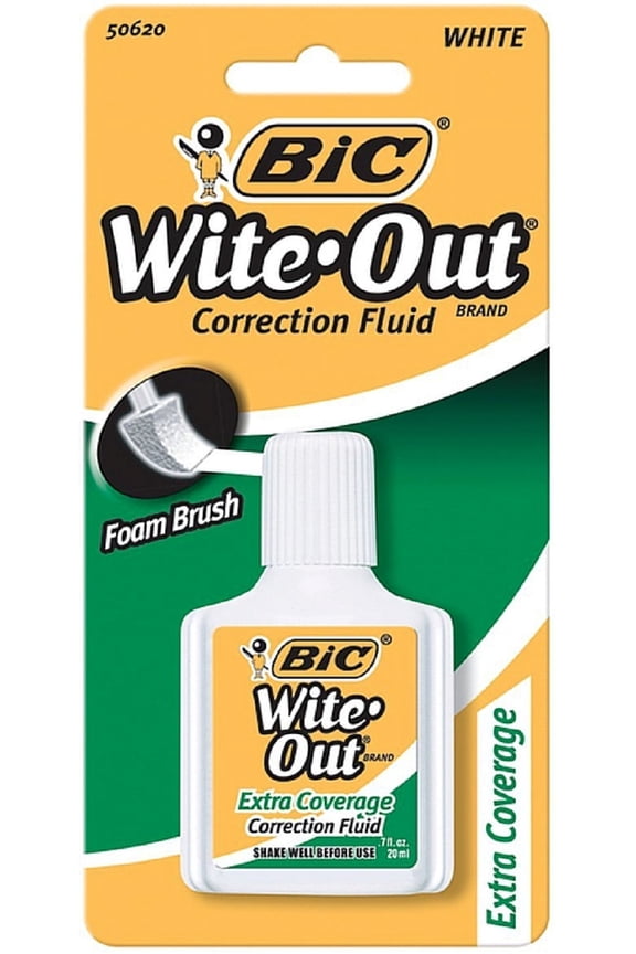 Wite-Out Brand Extra Coverage Correction Fluid, 20 ml, White, 1 Count