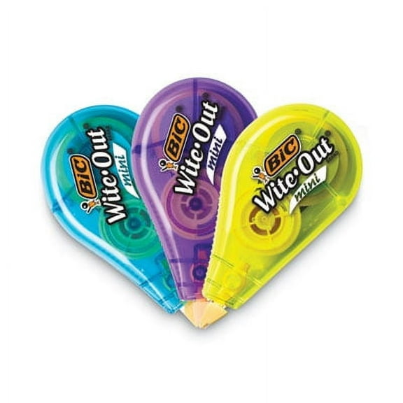 BIC Wite-Out Brand Mini Correction Tape, Non-Refillable, 0.2" x 26.2 ft, Assorted, Each