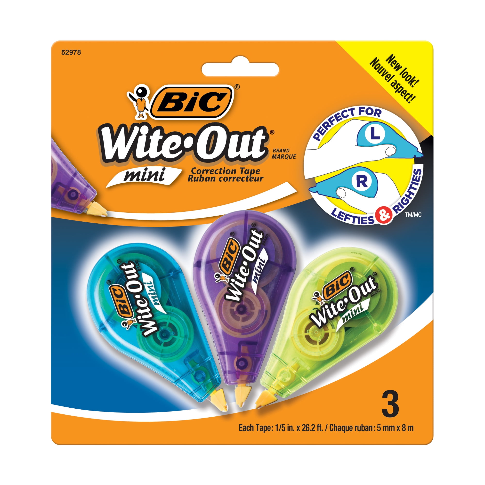 BIC Wite-Out Brand Mini Correction Tape, White, 3 Count