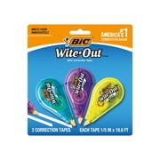 BIC Wite-Out Mini Correction Tape, White, 3-Count (Tape Colors May Vary)