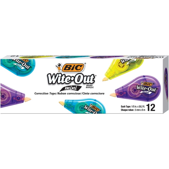 BIC Wite-Out Mini Correction Tape, White, 12-Count