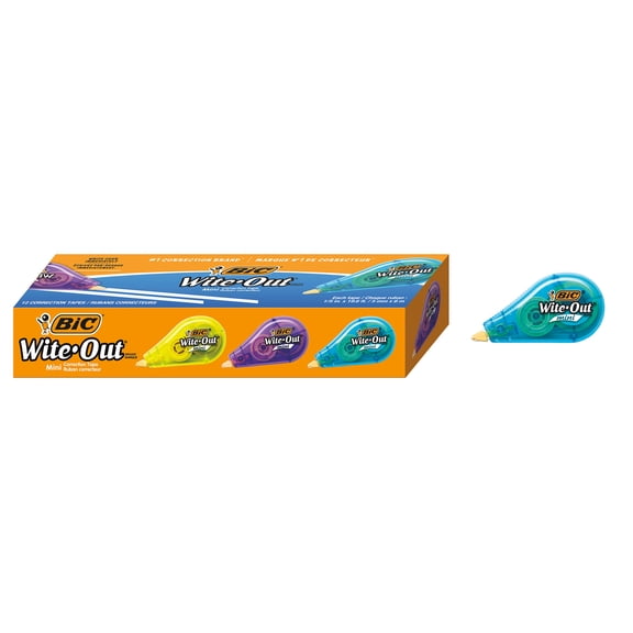 BIC Wite-Out Brand Mini Instant Correction Tape, White, 12-Count Pack