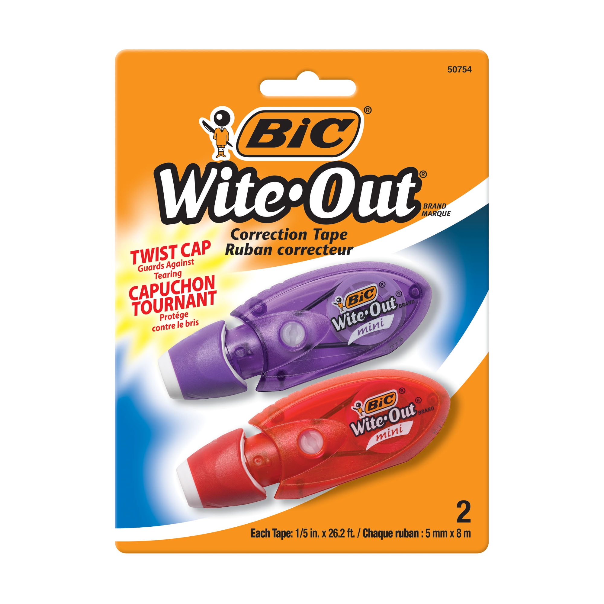 BIC Wite-Out Brand Mini Twist Correction Tape, White, 2 Count