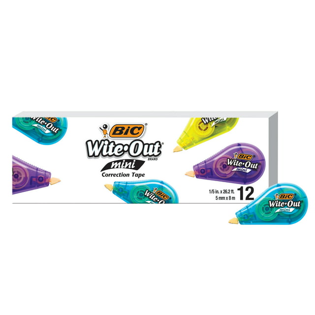 Bic Wite Out Brand Mini White Correction Tape 12 Pack For School