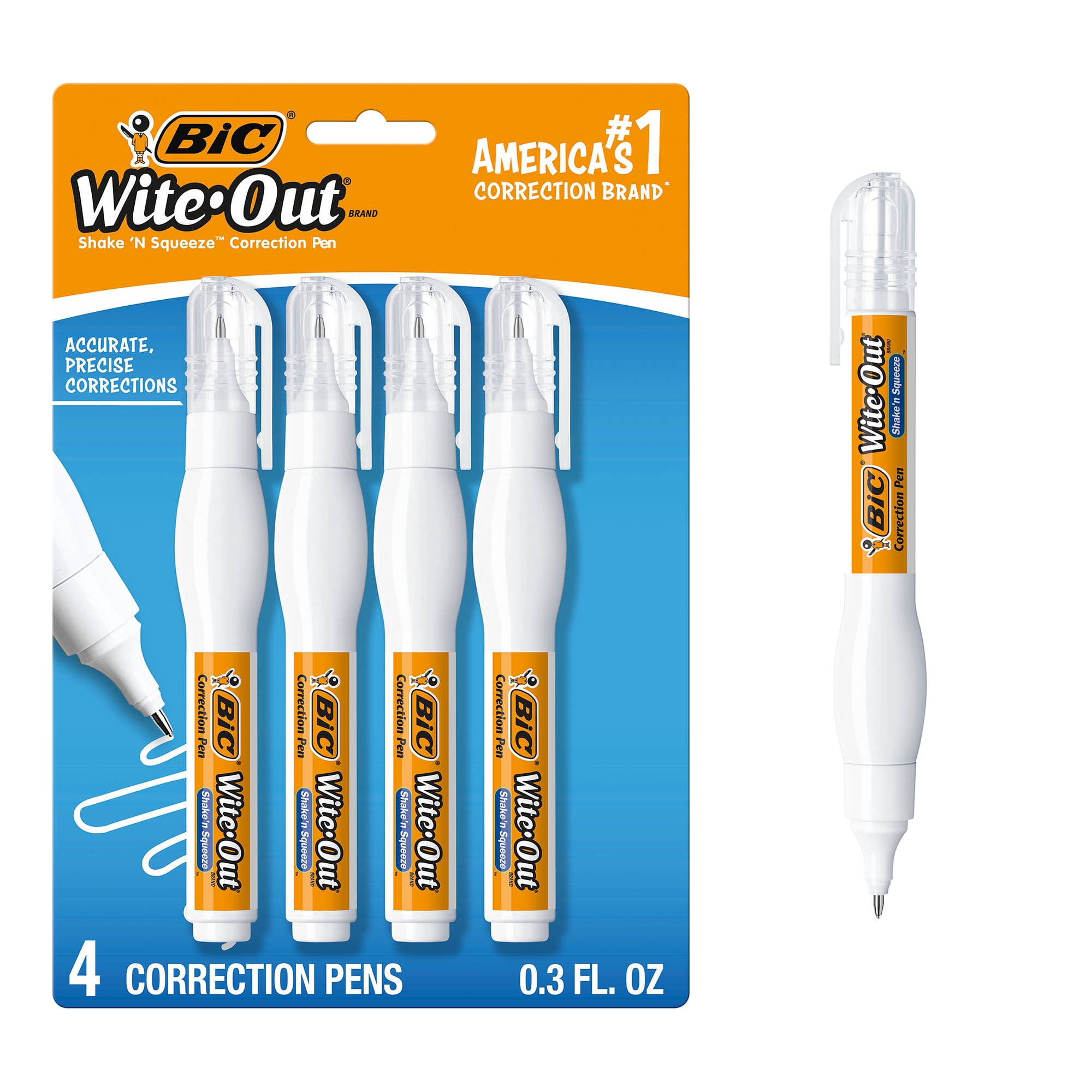 BIC Wite Out Brand Shake 'n Squeeze Correction Pen, 4-Pack