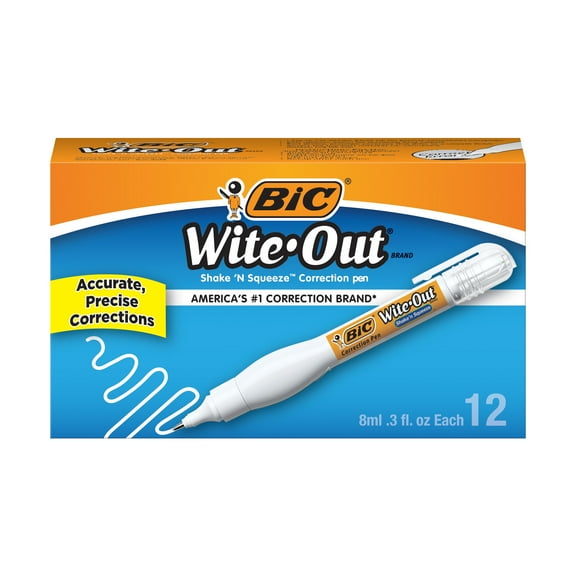 BIC Wite-Out Brand Shake 'n Squeeze Correction Pen, 12-Count Pack