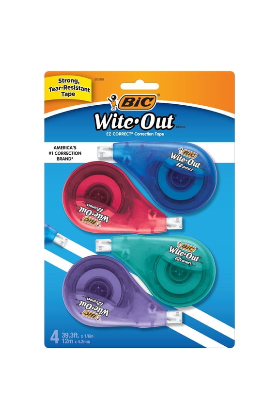 Wite-Out EZ Correct Correction Tape, 39.3' Tape, School Supplies, White, 4-Count