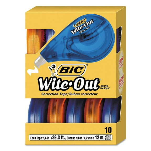 BIC Wite-Out EZ Correct Correction Tape, Non-Refillable, 1/6" x 472", 10pk.