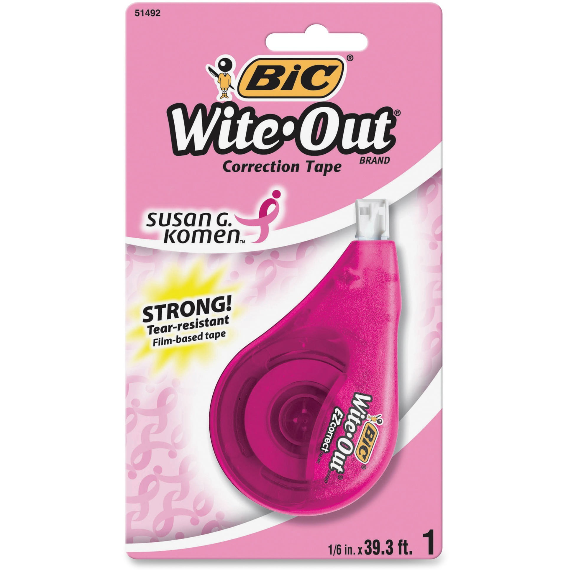 BIC Wite-Out EZ Correct Correction Tape - Supporting Susan G. Komen, 1/6 x  472, Pink 