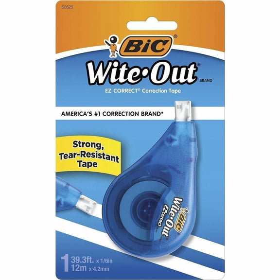 BIC Wite-Out EZ Correct Correction Tape, Writing Supplies, 39.3' Tape, White, 1-Count
