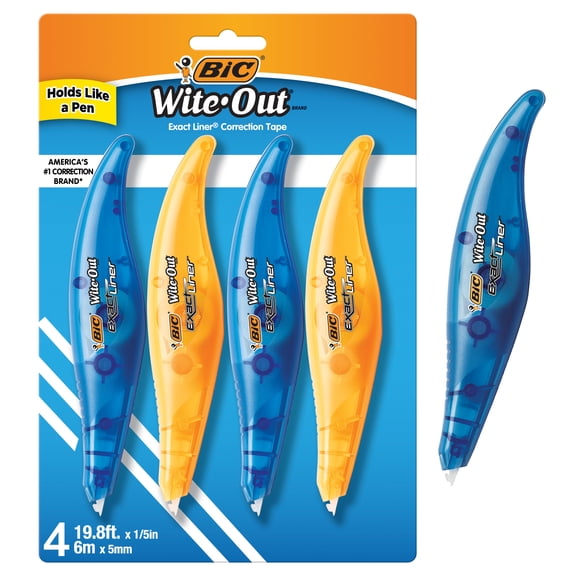 BIC Wite-Out Brand Exact Liner Correction Tape, 4-Count