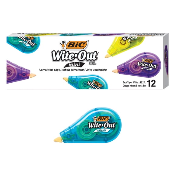 BIC Wite Out Mini Correction Tape, White, Pack of 12 Dispensers