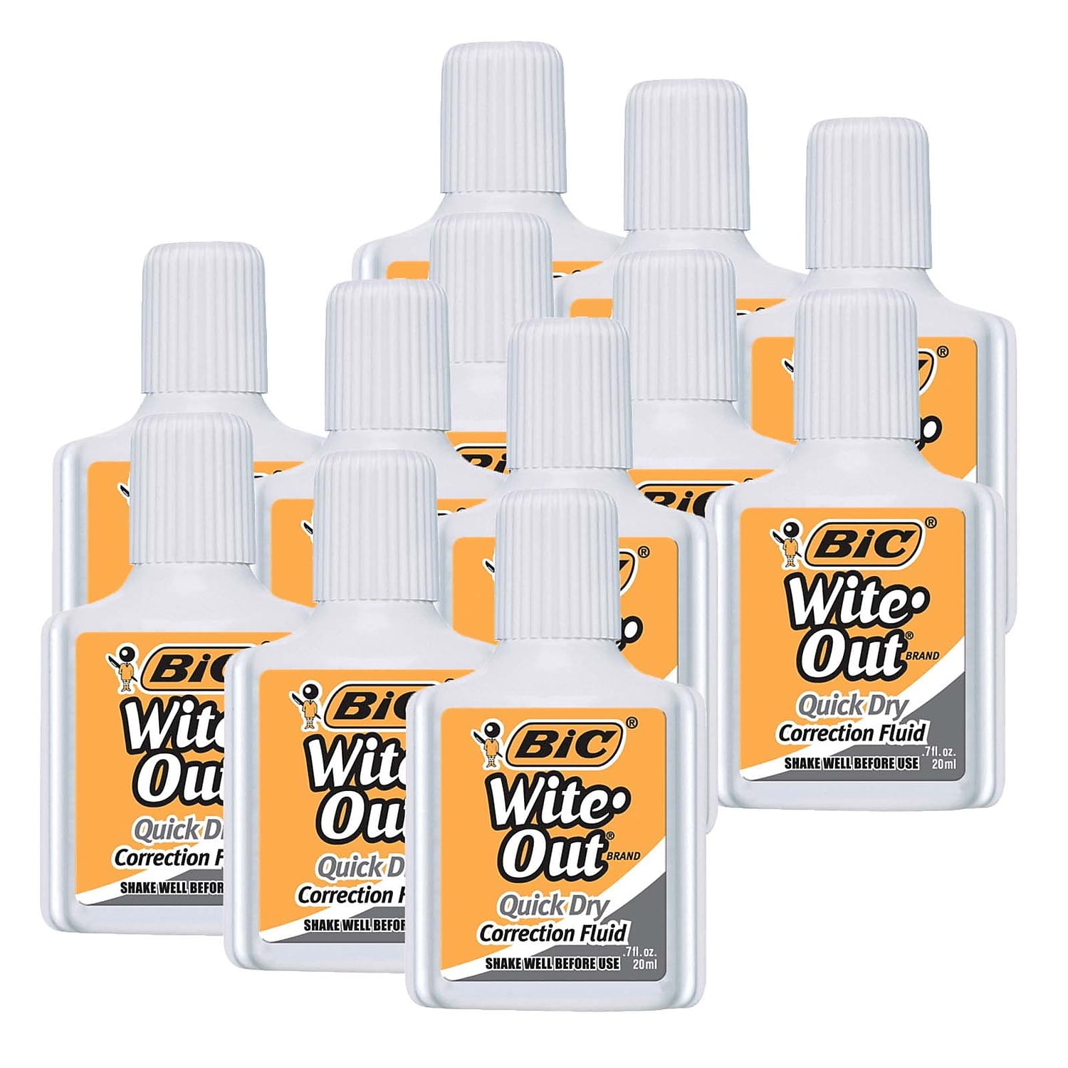 BIC Wite-Out Quick Dry Correction Fluid White Pack of 12 (BICWOFQD12WHI-12)