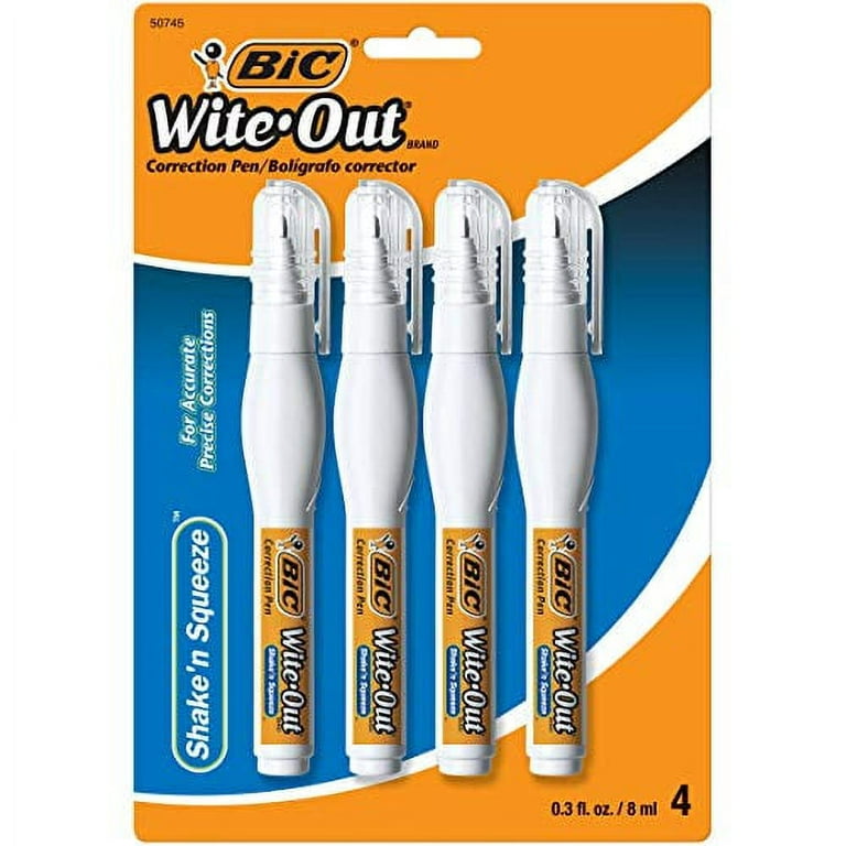 BIC Wite-Out Shake 'n Squeeze Correction Pen, 8 ml, White, 4 Count