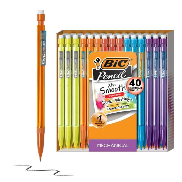 BIC Xtra-Smooth Mechanical Pencils with Erasers, Bright Edition Medium Point (0.7mm), Pack of 40