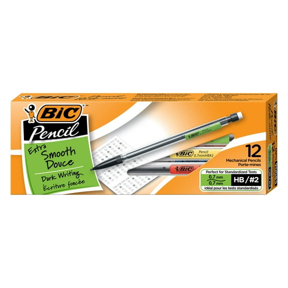 BIC Xtra-Smooth Mechanical Pencils with Erasers, Medium Point (0.7mm), 12-Count Pack, Bulk Mechanical Pencils for School or Office Supplies